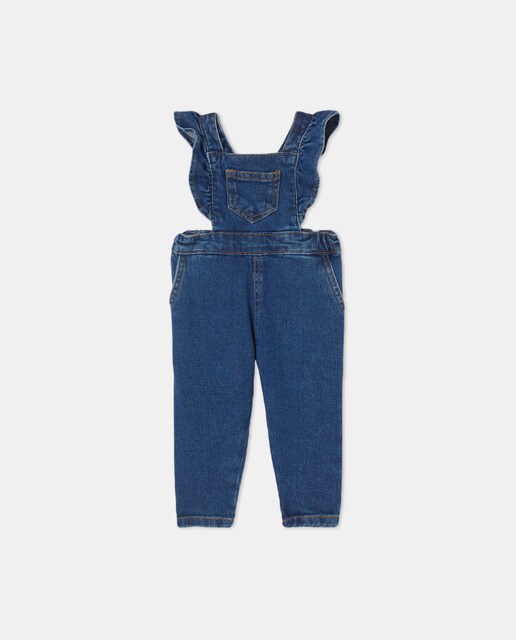 Baby girls' denim dungarees with frills · Children's fashion · El Corte