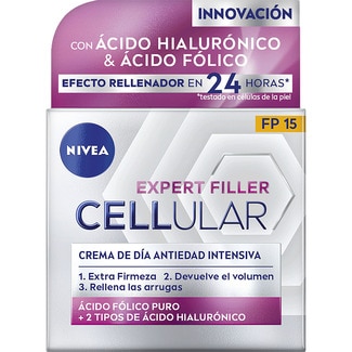 NIVEA Expert Filler Cellular crema de día antiedad intensiva SPF-15 tarro 50 ml con ácido fólico puro + 2 tipos de ácido hialurónico