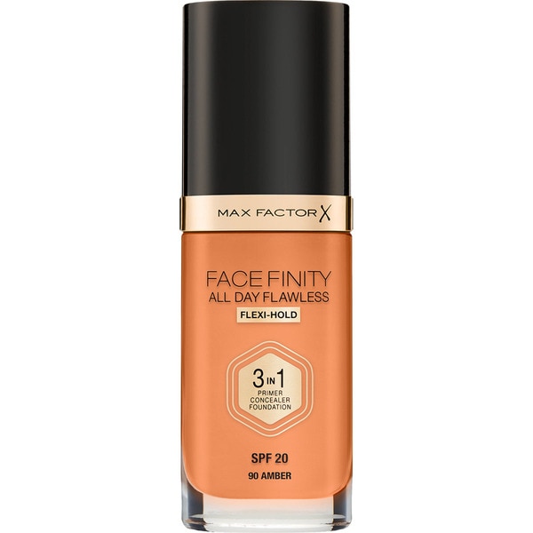 Facefinity All Day Flawless 3 In 1 liquid foundation SPF-20 shade 90 Amber doser 30 ml