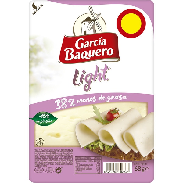 garcia baquero queso mezcla madurado light - 38% m.g. elaborado con leche pasteurizada en lonchas envase | 90 g