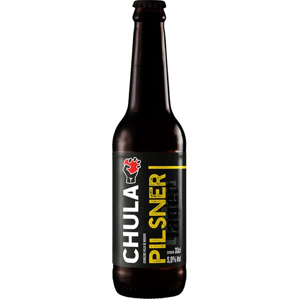 CHULA cerveza rubia tipo Pilsner Lager artesana de Madrid botella 33 cl