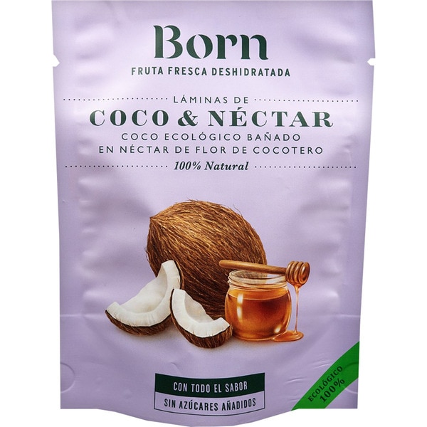 BORN láminas de coco ecológico bañado en néctar de flor de cocotero bolsa 40 g