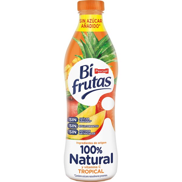 PASCUAL BI FRUTAS bebida de zumo de frutas Tropical con leche desnatada a partir de concentrado botella 750 ml