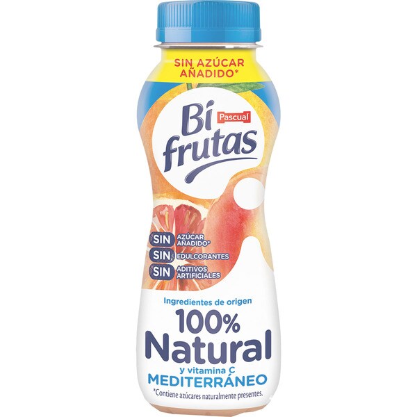 PASCUAL BI FRUTAS bebida de zumo de frutas Mediterráneo con leche desnatada a partir de concentrado botella 240 ml