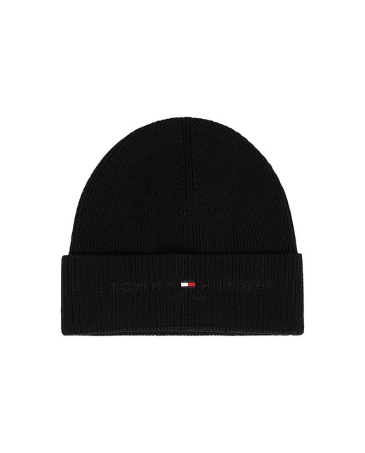 Gorro de hombre de punto negro con logo bordado a tono