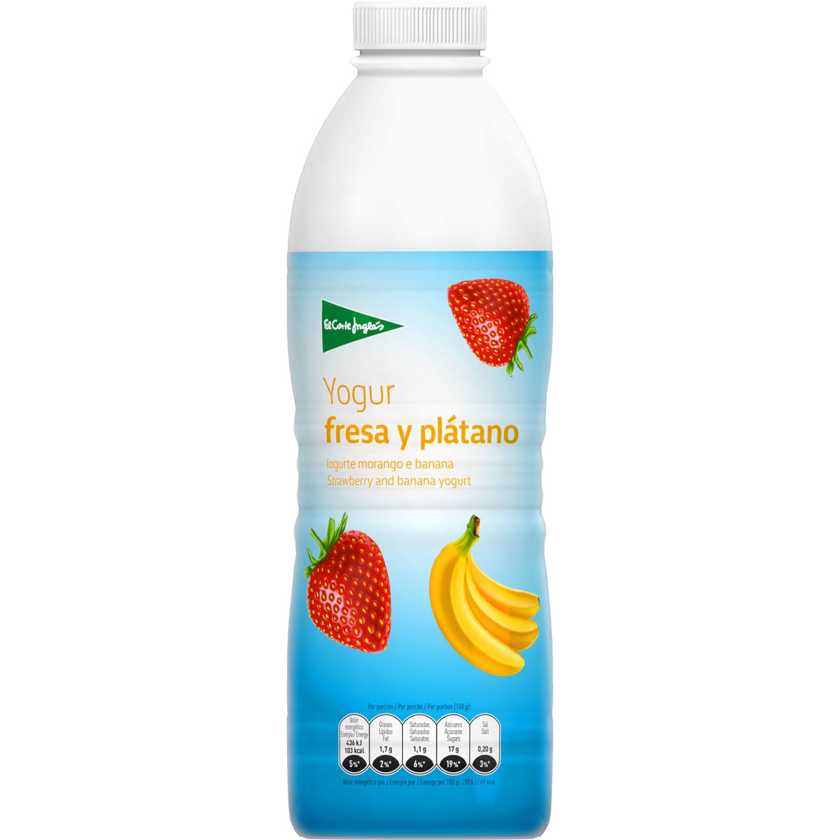 Yogur líquido con fresa y plátano sin gluten botella 1 l · EL CORTE