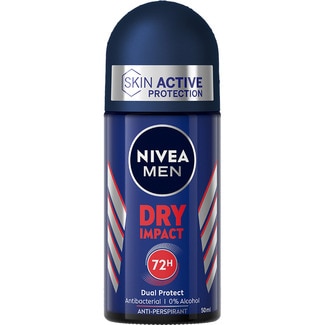 NIVEA MEN Roll-On-Deo Skin Active Protection Dry Impact Anti-Transpirant 72 Stunden Behälter 50 ml antibakteriell 0% Alkohol