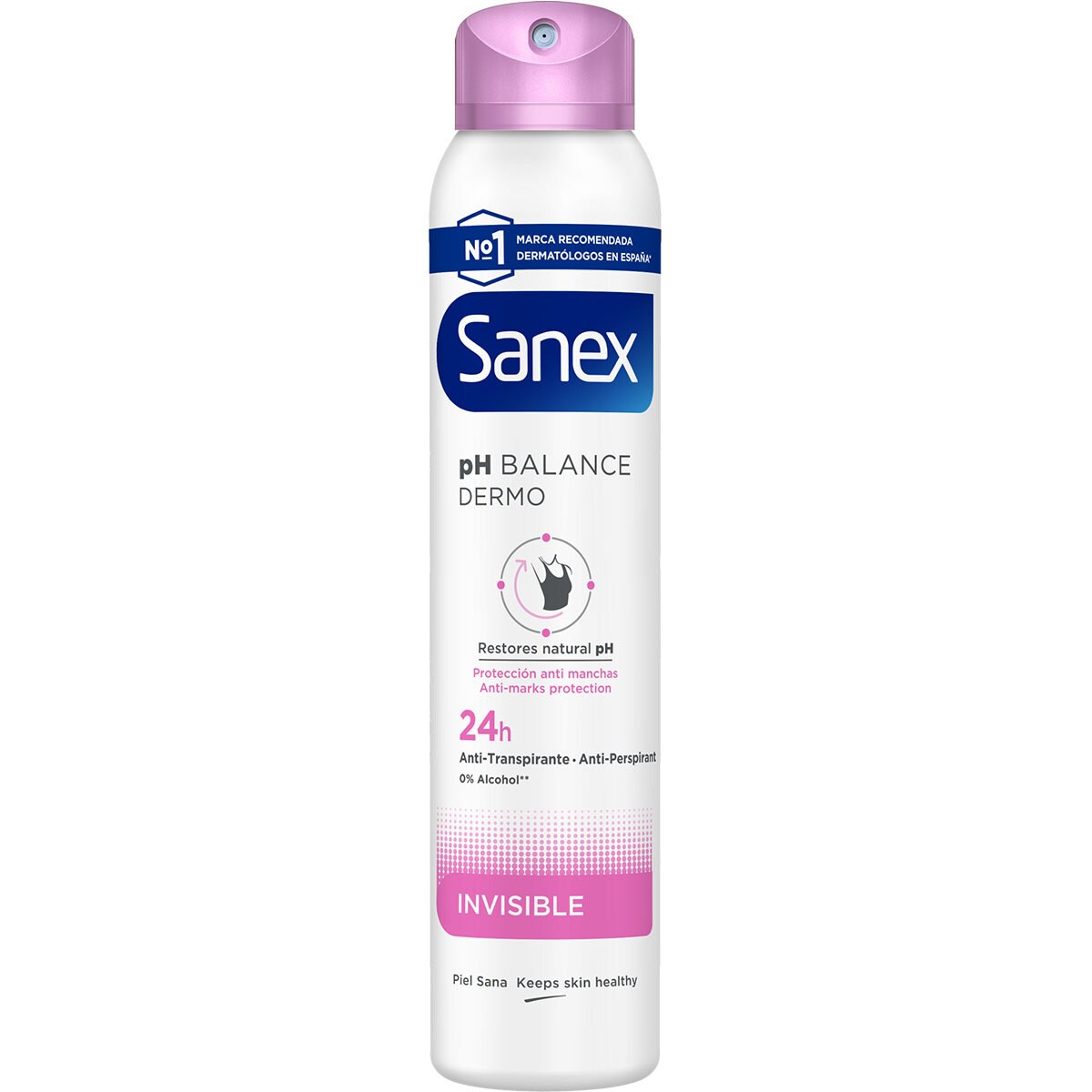 Desodorante ph Balance Dermo Invisible antimanchas blancas 24h spray 200 ml 0 alcohol · SANEX