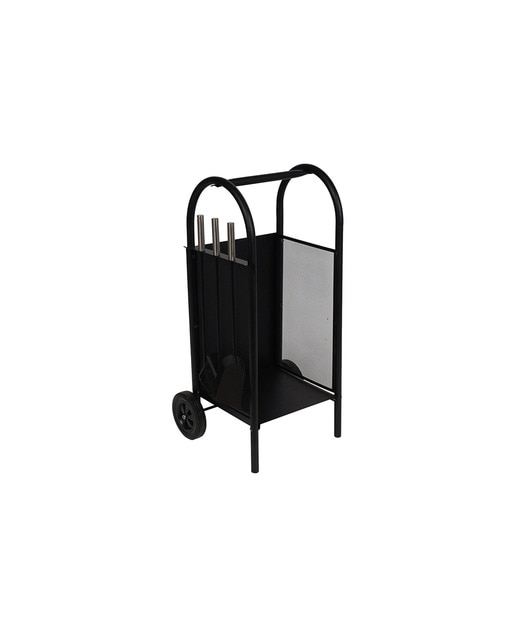 Leñera set 3 acero plastico 42 x 36 x 81 carrito negro