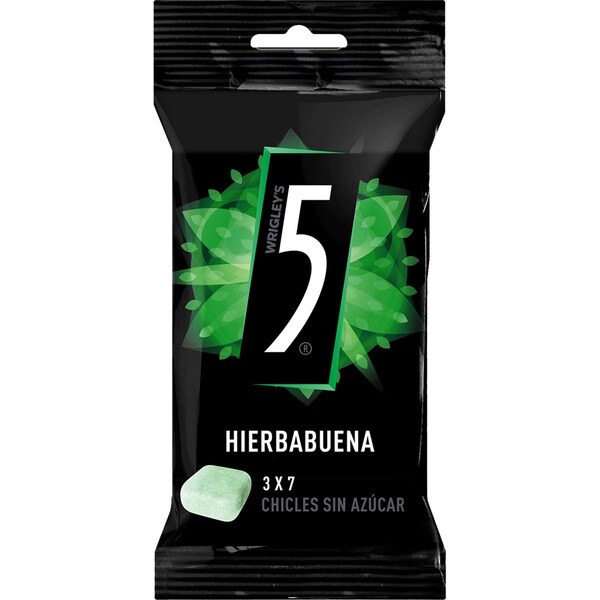 FIVE chicles sabor hierbabuena sin azúcar pack 3x7 envase 62 g