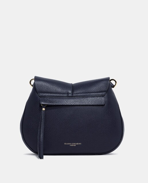 Helena Round black leather crossbody bag with an adjustable strap