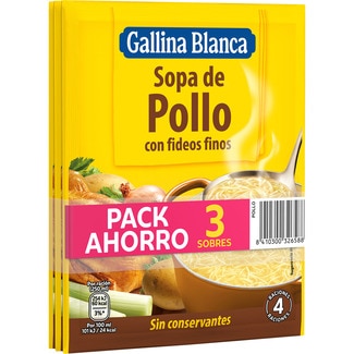 Sopa de pollo con fideos finos pack 3 sobres 80 g · GALLINA BLANCA ·  Supermercado El Corte Inglés