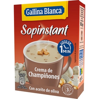 GALLINA BLANCA Sopinstant crema de champiñones con picatostes pack 3 sobre 57 g