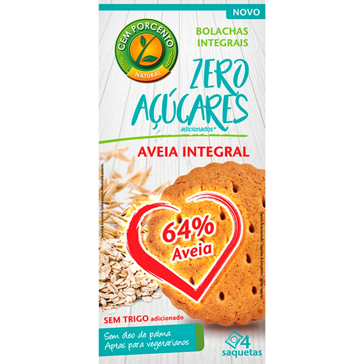 Bolacha Integral de Aveia sem Açúcar embalagem 140 g · Cem Porcento ...