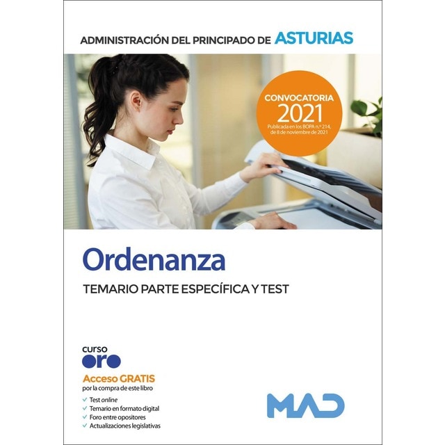 Ordenanza de la Administración del Principado de Asturias. Temario y test Parte específica (Tapa blanda)