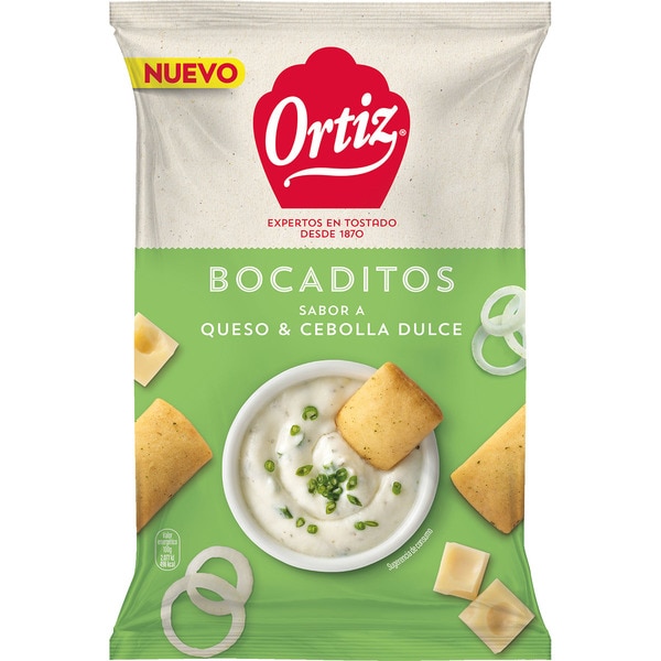 ORTIZ bocaditos sabor a queso y cebolla dulce bolsa 100 g