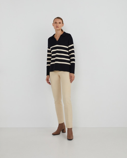 Sueter rayas con cuello polo de mujer