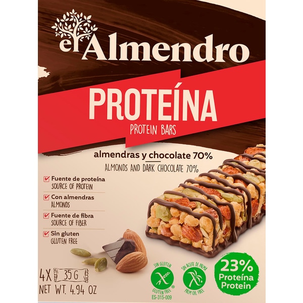 Barrita de Amêndoa e Chocolate 70% com Proteína embalagem 140 g