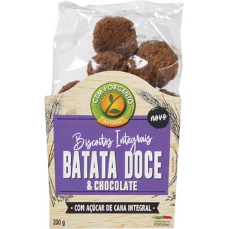 Cem Porcento Biscoitos Integrais de Batata Doce e Chocolate embalagem 200 g