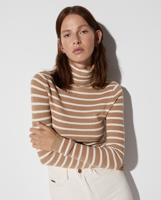 Women's striped sweater with a turned over collar · Women's fashion ...