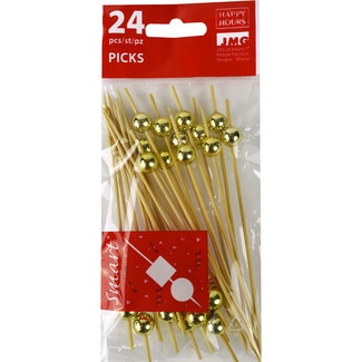 GABBIANO palillos decorativos bambú con perla de oro paquete 24 unidades