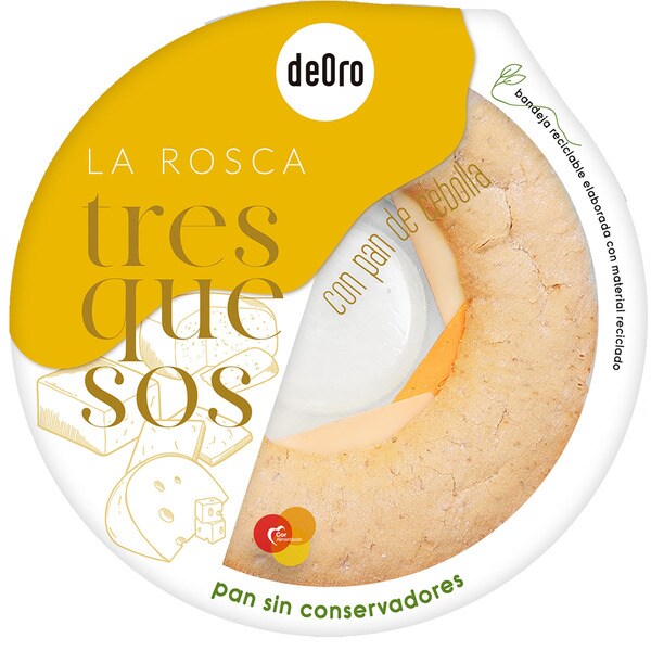 DEORO rosca de pan con cebolla frita, orégano y 3 quesos envase 480 g