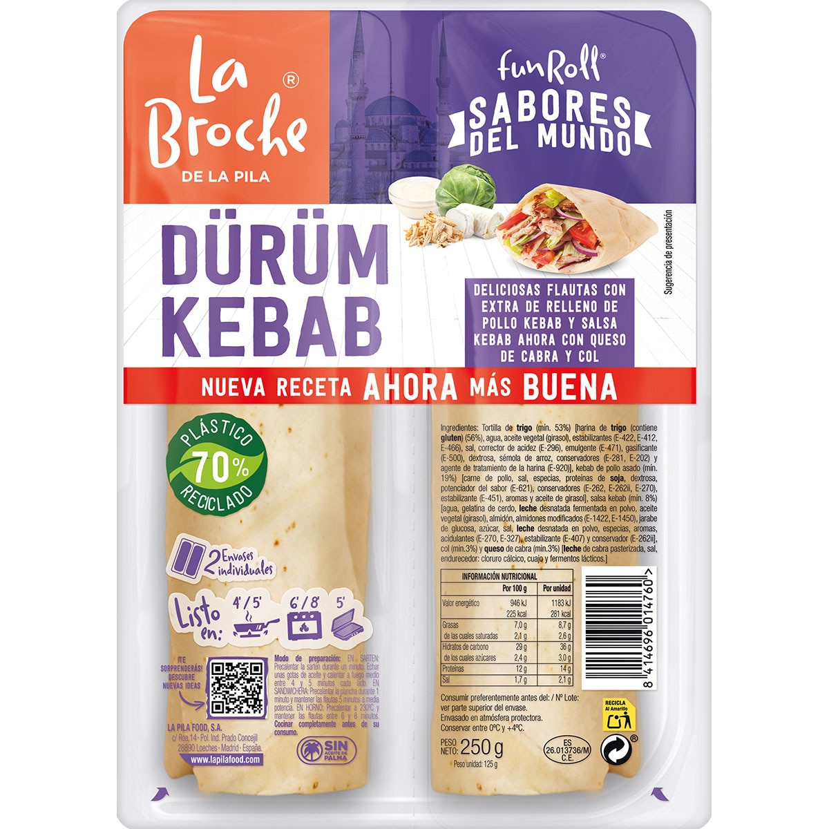 Fun Roll flautas con extra de relleno de pollo kebab, salsa de kebab