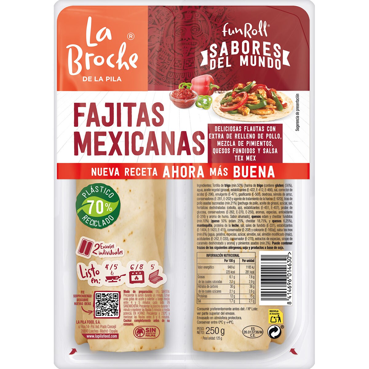 Fun Roll fajitas mexicanas con extra de relleno de pollo, mezcla de pimientos, quesos fundidos y