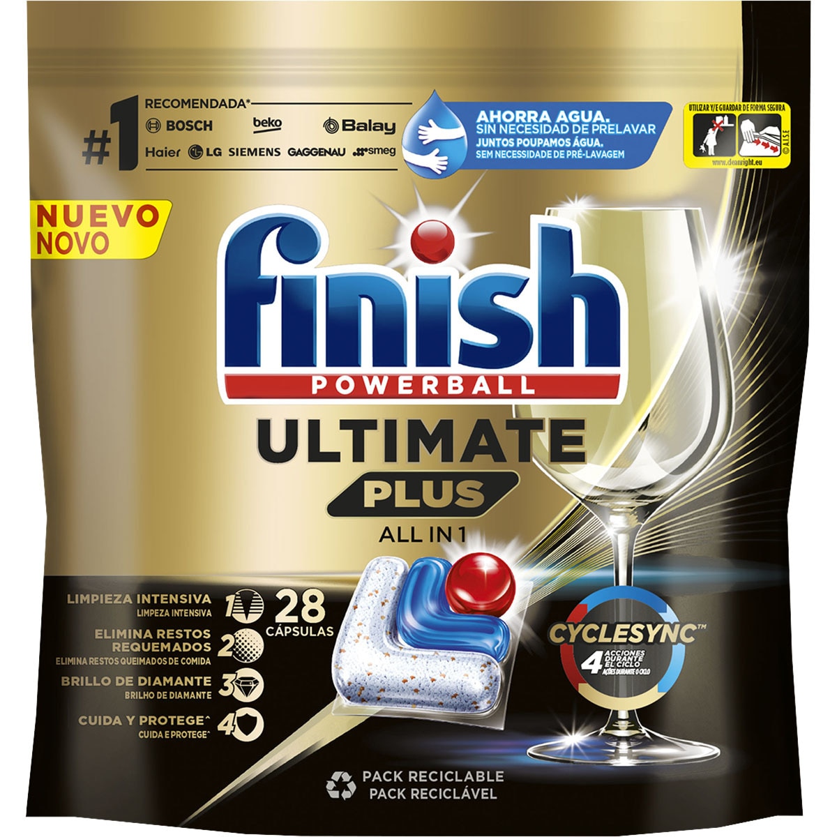 Detergente lavavajillas Powerball Ultimate Plus All in 1 bolsa 28