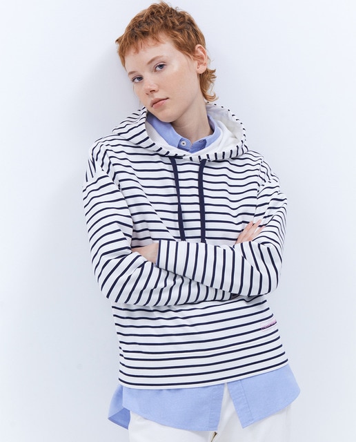 Blue and white clearance striped hoodie women's