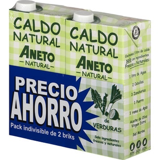 ANETO 100% natural vegetable stock, gluten-free and lactose-free 2-pack container 1 l