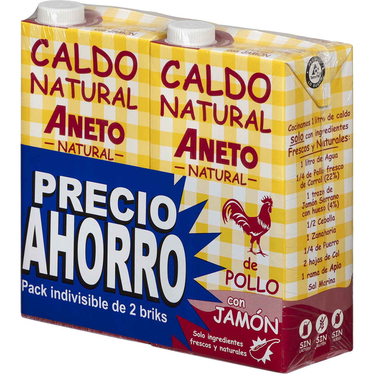 Caldo de pollo con jamón 100 natural sin gluten y sin lactosa pack 2