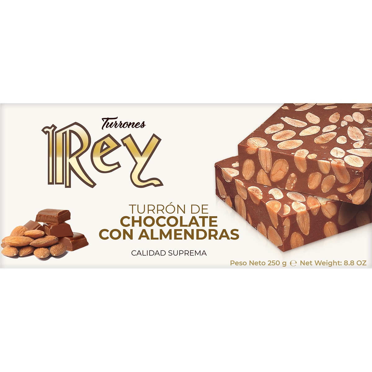 Turrón chocolate con almendras tableta 250 g · REY · Supermercado El