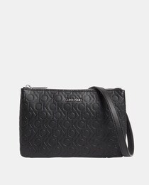 Sac à bandoulière en simili-cuir noir imprimé monogramme