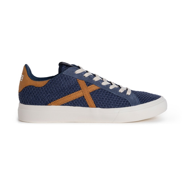 Men s khaki navy blue low top trainers with side logo and