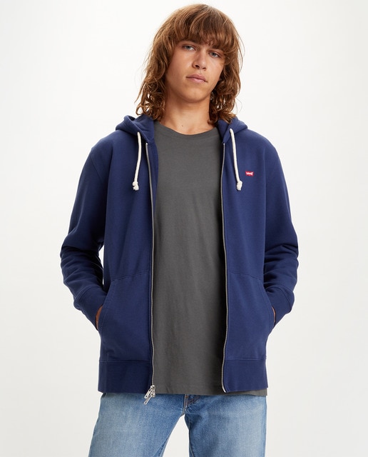 Levi's - Sudadera de hombre azul con capucha y cremallera.