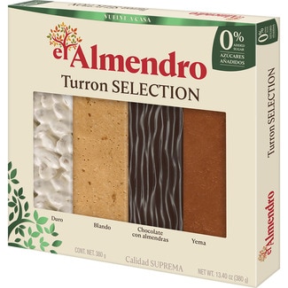 EL ALMENDRO Portions of hard nougat, soft nougat, chocolate nougat with almonds and egg yolk 0% sugar case 380 g