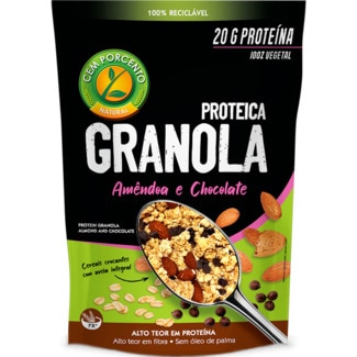 Cem Porcento Granola Proteica de Amêndoa e Chocolate embalagem 300 g
