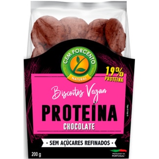 Cem Porcento Biscoitos Proteína de Chocolate Vegan embalagem 200 g