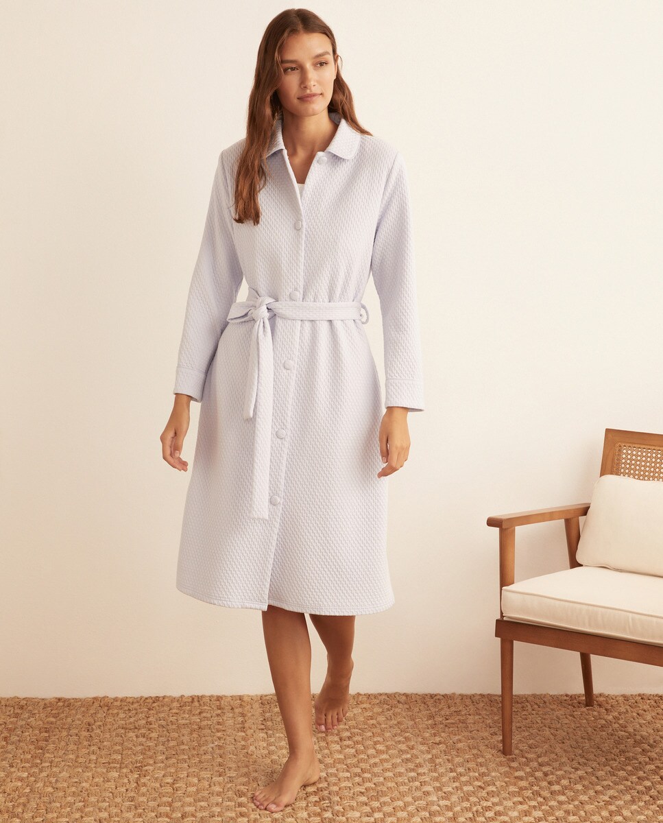 Women's short dressing gown with buttons and belt · Women's fashion