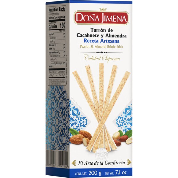 DOÑA JIMENA sticks de turrón de cacahuete y almendra Receta Artesana Calidad Suprema envase 200 g