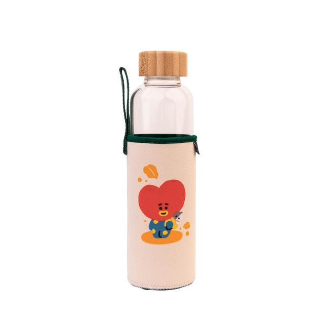 Botella cristal BT21 Tata Erik beige y verde.