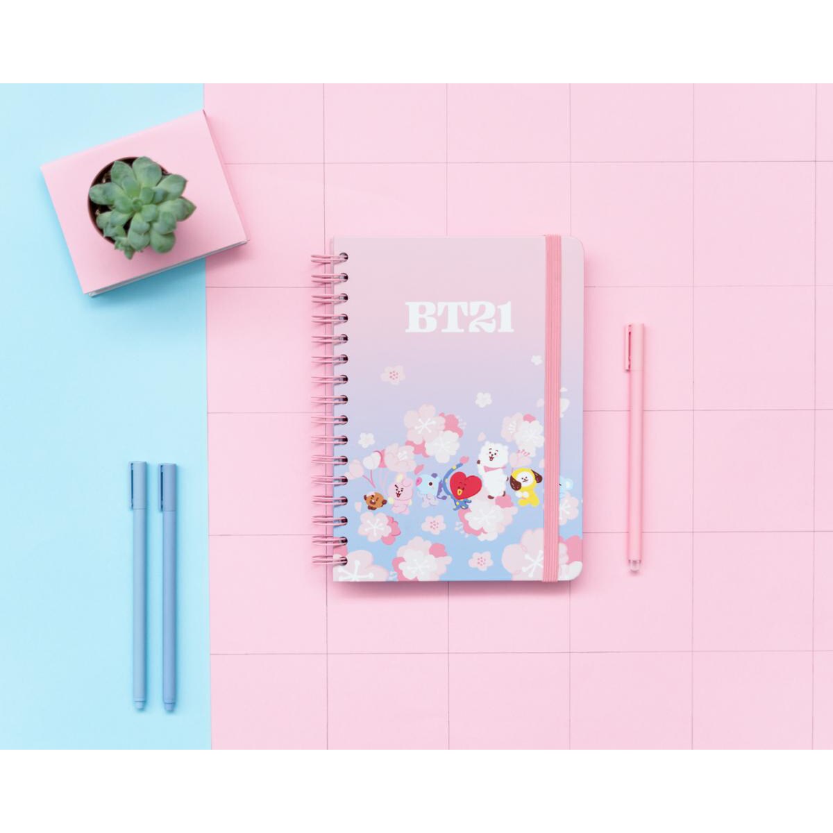 Caderno de Capa Forrada A5 BT21 Cherry Blossom - Rosa/Azul 7