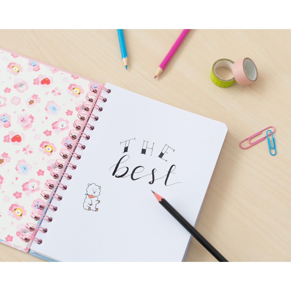 Caderno de Capa Forrada A5 BT21 Cherry Blossom - Rosa/Azul 6