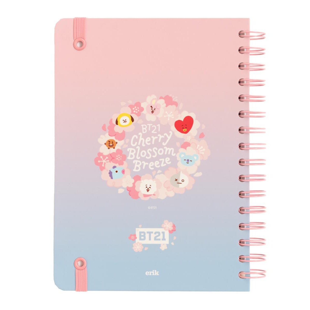 Caderno de Capa Forrada A5 BT21 Cherry Blossom - Rosa/Azul 2
