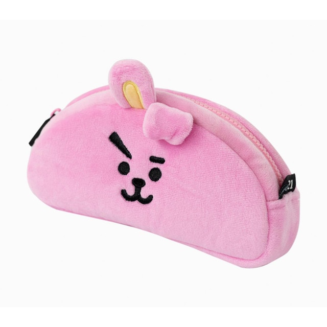 Estuche felpa BT21 Cooky Erik rosa y negro.