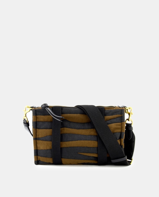 Canvas crossbody bag with animal print in khaki tones · Women's fashion