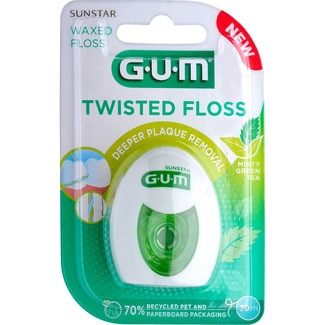 GUM Twisted Floss green tea flavour braided dental floss 30 m