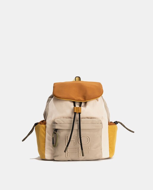 Backpack in ochre tones with outer pockets and flap with · Women