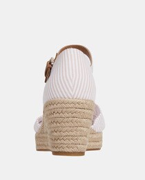 Women's pink espadrilles with stripe print, wedge and bow design